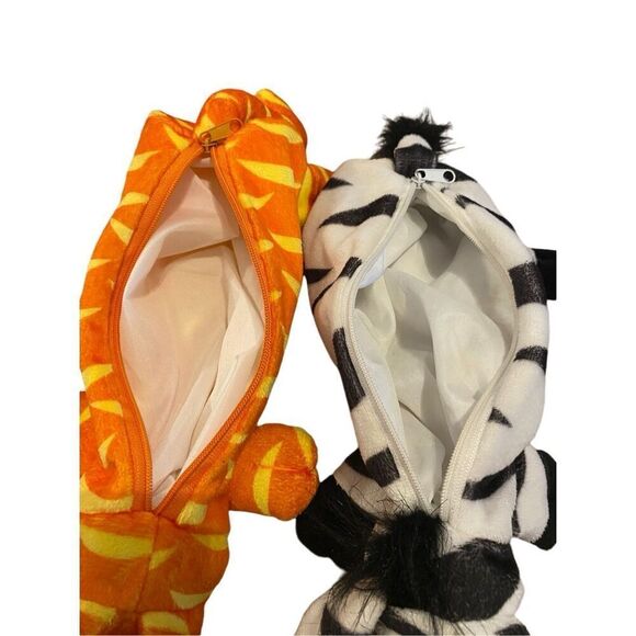 Lot Of 2 Bug Eye Zebra Cat Soft Plush Zipper Bag Zoo Animal - Picture 8 of 10